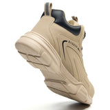 Beige 8012 regular work boot viewed from the rear with outsole visible