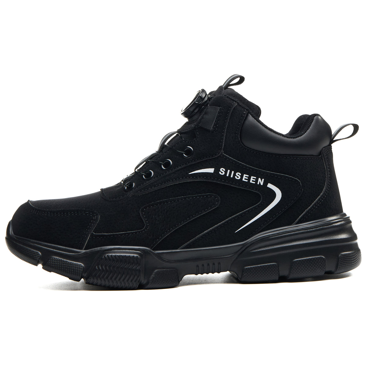 Black 8012 regular steel toe work boot with dial closure, side profile