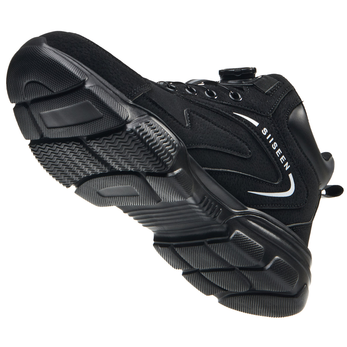 Black 8012 regular work boot angled to show the textured outsole