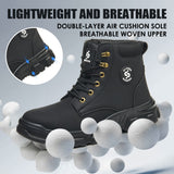 Black lightweight breathable steel toe work boot with cushioned sole