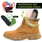 Wheat steel toe work boot with cushioned supportive insole