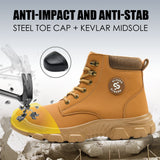 Wheat steel toe work boot with impact and puncture-resistant protection