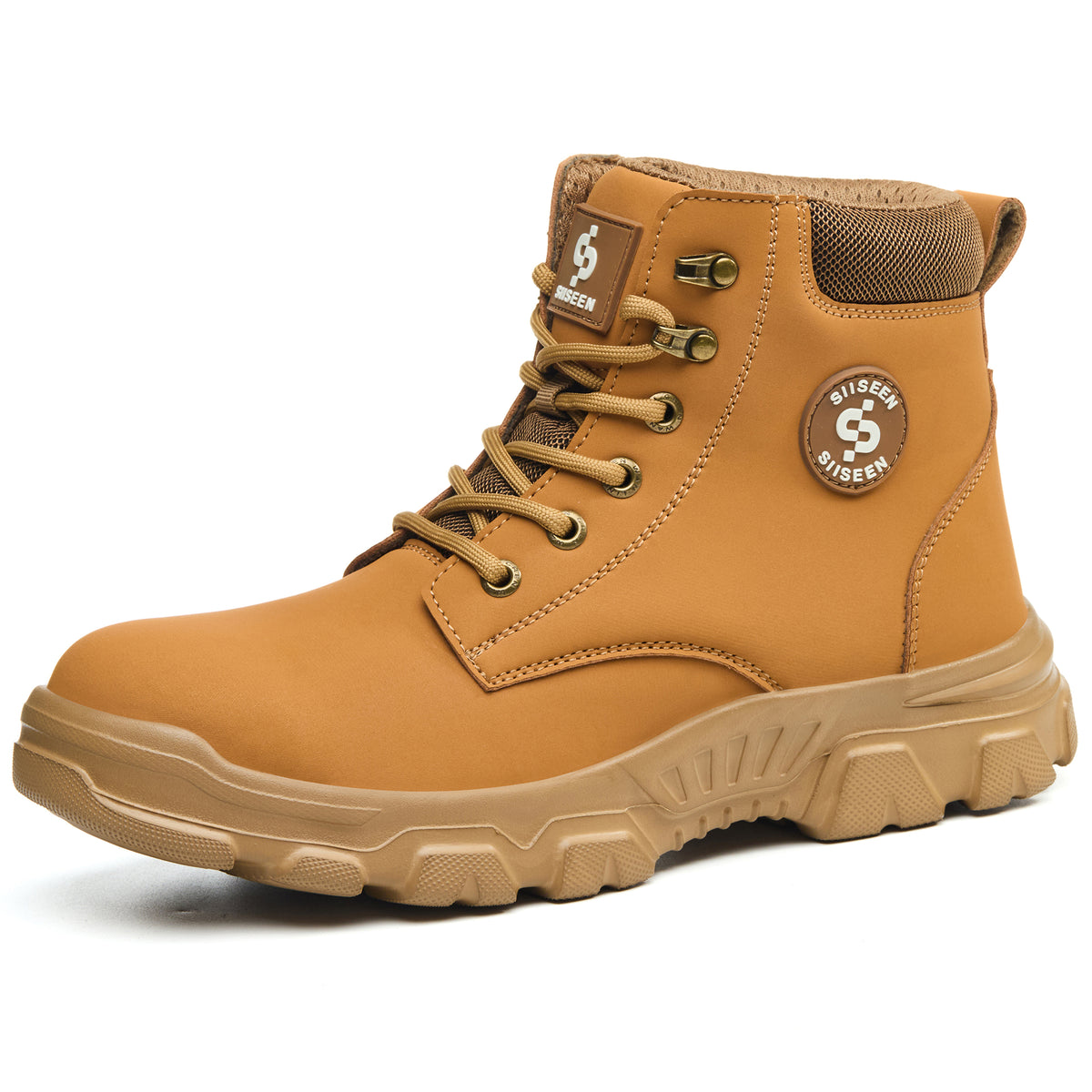 Wheat 2513 lace-up steel toe work boot, side view on a white background