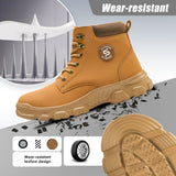 Wheat steel toe work boot with wear-resistant textured outsole