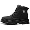 Black TFW 596 women's lace-up steel toe work boot, side profile on white background
