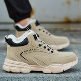 Beige 8012 fleece-lined steel toe work boots showing warm lining and dial closure