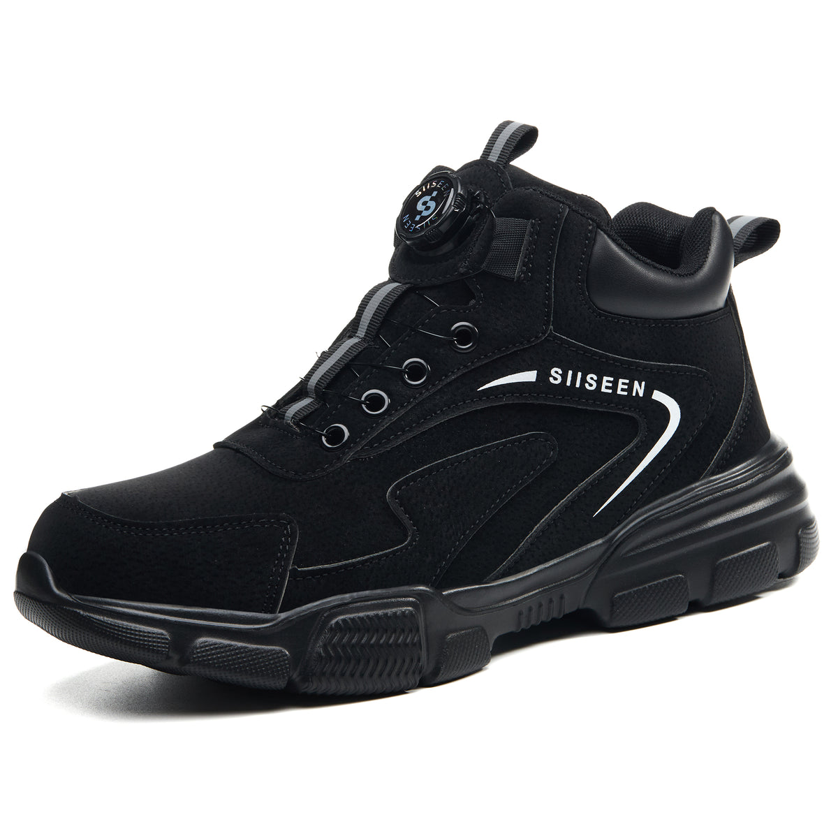 Black 8012 water-resistant steel toe work boot with quick-adjust dial, regular lining