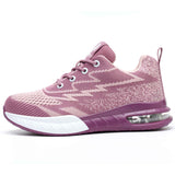 Lightweight Breathable Comfort Purple Knit Mesh Steel Toe Safety Shoes for Women